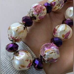 VTG PURPLE AB CRYSTAL GLASS LIKE FAUX PAINED PEARLS NECKLACE & EARRINGS